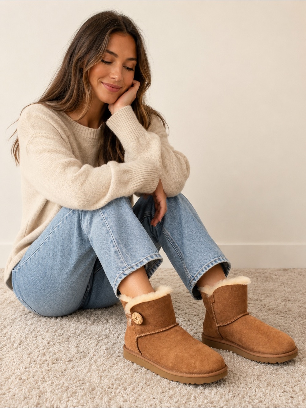 UGG Chestnut Brown Shearling-Lined Button Ankle Booties